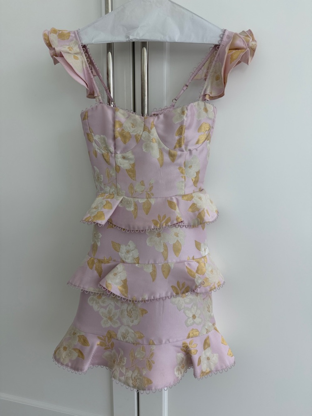 V. Chapman Pink and Gold Floral Mini Dress Sz 2 EUC